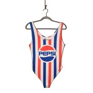 PEPSI NEW $60 Logo Striped‎ One-Piece Swimsuit Large